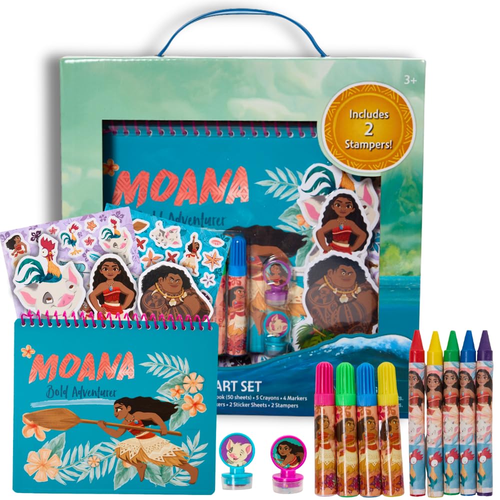 Conjunto De Arte Disney Moana Para Crianças Com Caderno, Lápis De Cor E Marcadores