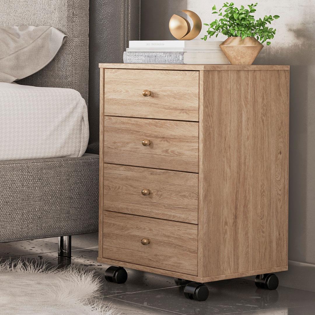Mesa De Cabeceira 4 Gavetas Presence - Nogal Touch