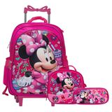 Kit Mochila Infantil Feminina Rodinha Minnie Mouse 3d Rosa