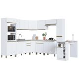 Cozinha Modulada De Canto Dinamarca 11 Peças Com Torre Quente 2 Fornos E Bancada Branco - Indékes