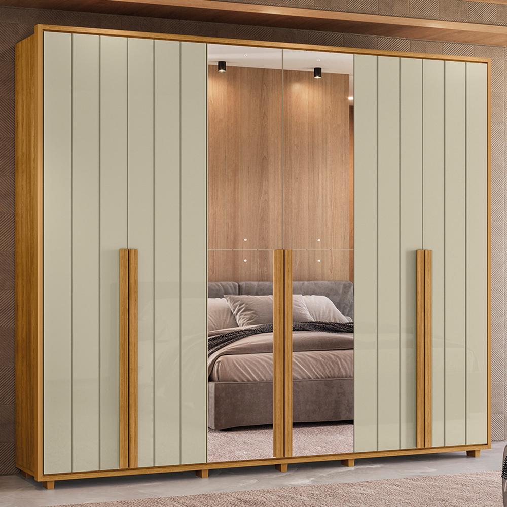 Guarda Roupa Casal Volpi Ripado 6 Portas Cumaru/opala Com 4 Espelhos - Madetec