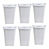 Kit 6 Cestos Rattan Grande Tampa Basculada Branco-arqplast