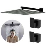 Ducha Chuveiro 30x30 Preto Fosco Braço 38 Cm + 2 Acabamento