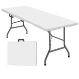 Mesa Dobrável De Plástico De 6 Pés (180 Cm) Para Exterior, Interior, Branca