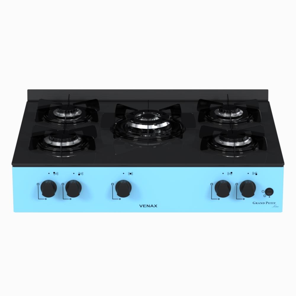 Fogão 5 Bocas Venax Grand Petit Line Azul Mesa em Vidro - Bivolt
