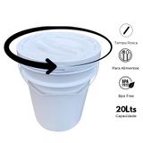 Balde Para Queijo Ralado 20l Tampa De Rosquear - Kit 14 Pçs