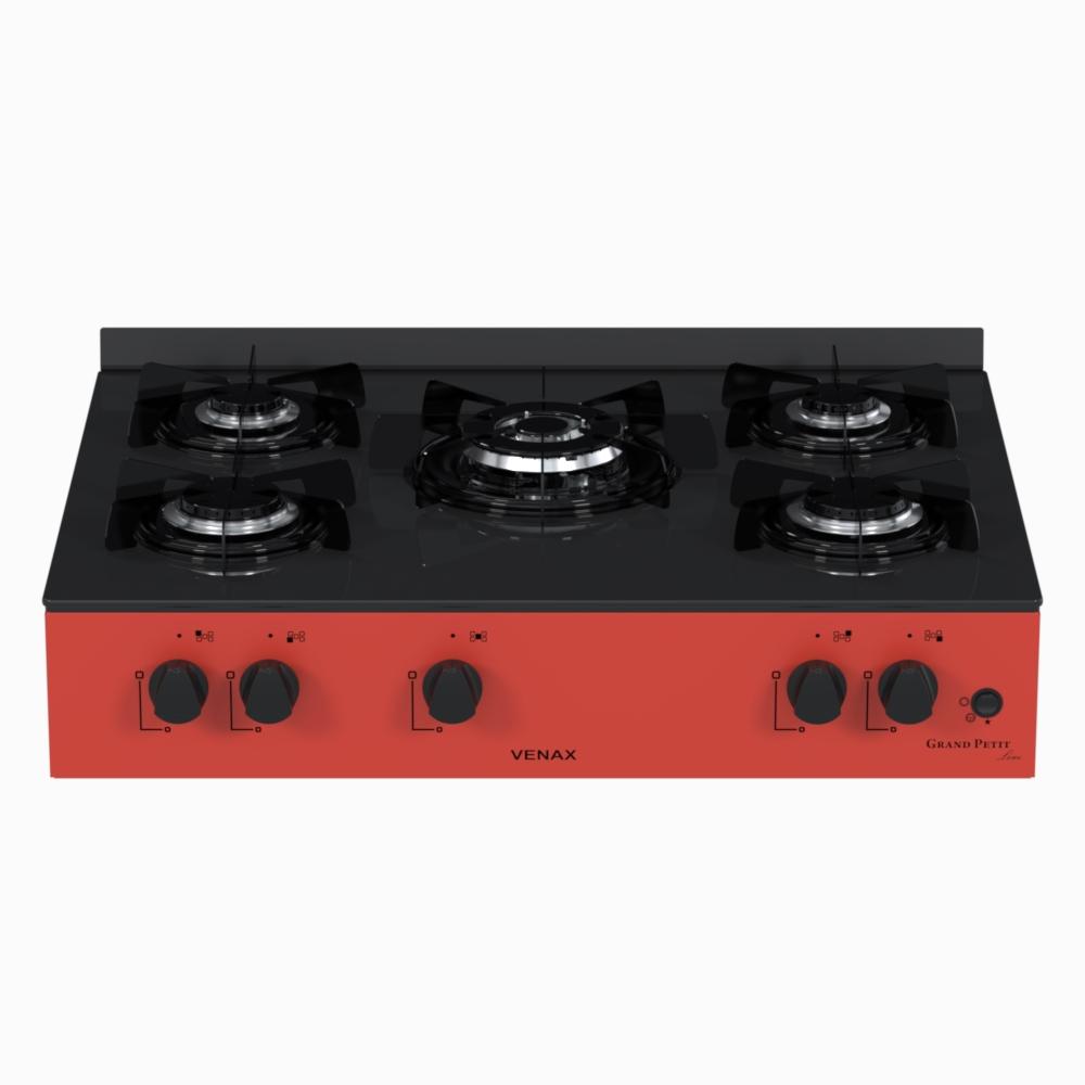 Fogão 5 Bocas Venax Grand Petit Line Vermelho Mesa em Vidro - Bivolt