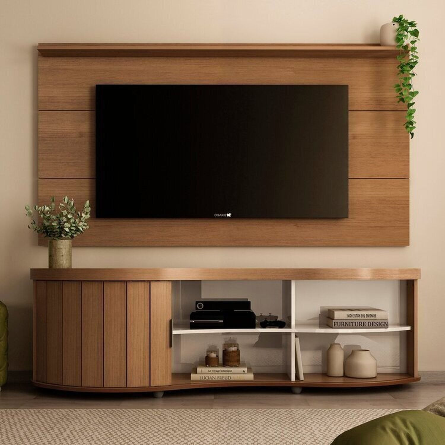 Rack Com Painel Com Suporte Para Tv Até 60 Polegadas Cinamomo/off White