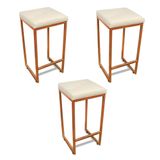 Banqueta Alta Para Cozinha Industrial Kit 3 Nick Bronze E Sintéticod03 - D&#39;rossi Cor Branco