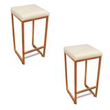 Banqueta Alta Para Cozinha Industrial Kit 2 Nick Bronze E Sintéticod03 - D&#39;rossi Cor Branco