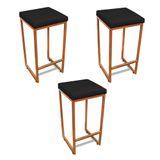 Banqueta Alta Para Cozinha Industrial Kit 3 Nick Bronze E Sintéticopreto D03 - D&#39;rossi