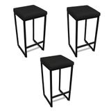 Banqueta Alta Para Cozinha Industrial Kit 3 Nick Preto E Sintéticopreto D03 - D&#39;rossi