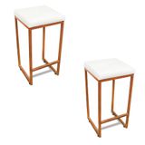 Banqueta Alta Para Cozinha Industrial Kit 2 Nick Bronze E Sintéticobranco D03 - D&#39;rossi