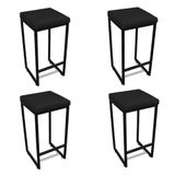 Banqueta Alta Para Cozinha Industrial Kit 4 Nick Preto E Sintéticopreto D03 - D&#39;rossi