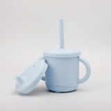 Copo De Silicone Infantil 2 Em 1 Azulcom Alça 270ml Petit Piá