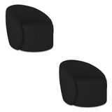 Poltrona Decorativa Orgânica Giratória Kit 2 Lua Linho Preto D03 - D&#39;rossi
