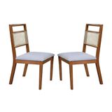 Conjunto 2 Cadeiras De Jantar Luna Com Rattan Veludo Off White Com Pés Em Madeira