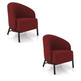 Poltrona Sala De Estar Base Industrial Kit 2 Luar Veludo Vermelho K01 - D&#39;rossi