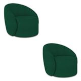 Poltrona Orgânica Giratória Kit 2 Lua Bouclê Verde D03 - D&#39;rossi