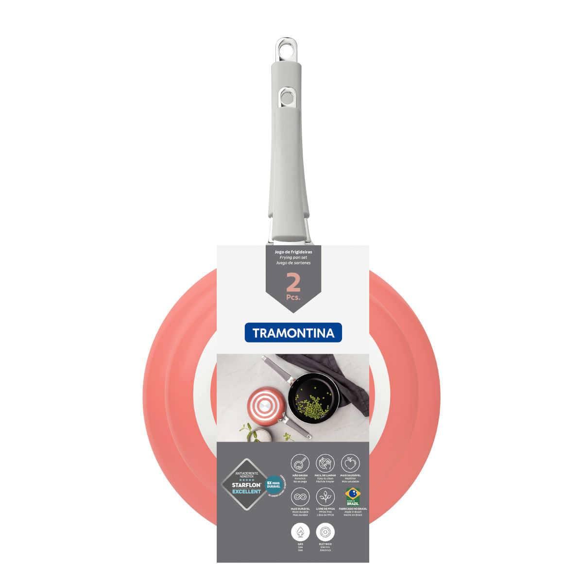 Jogo De Frigideiras Tramontina Em Alumínio Antiaderente Starflon Excellent Laranja 2 Peças Tramontina