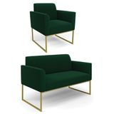 Namoradeira E Poltrona Industrial Dourado Marisa Bouclê Verde D03 - D&#39;rossi