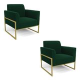 Poltrona Sala Estar Industrial Alta Dourado Kit 2 Marisa Bouclê Verde D03 - D&#39;rossi