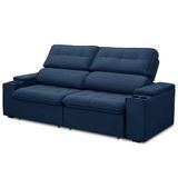 Sofá Retrátil Reclinável 3 Lugares 230cm Ginevra F05 Veludo Azul - Mpozenato