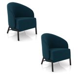 Poltrona Sala De Estar Base Industrial Kit 2 Luar Veludo Azul K01 - D&#39;rossi