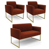Namoradeira E 2 Poltronas Industrial Dourado Marisa Bouclê Terra D03 - D&#39;rossi
