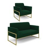 Namoradeira E Poltrona Industrial Alta Dourado Marisa Bouclê Verde D03 - D&#39;rossi