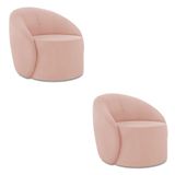 Poltrona Decorativa Orgânica Giratória Kit 2 Lua Veludo Rosê D03 - D&#39;rossi