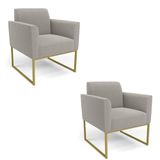 Poltrona Sala Estar Industrial Dourado Kit 2 Marisa Bouclê Cinza D03 - D&#39;rossi