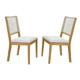 Conjunto 2 Cadeiras De Jantar Jade Com Rattan Couro Pérola Com Pés Em Madeira