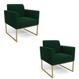 Poltrona Sala Estar Industrial Dourado Kit 2 Marisa Bouclê Verde D03 - D&#39;rossi