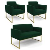 Namoradeira E 2 Poltronas Industrial Dourado Marisa Bouclê Verde D03 - D&#39;rossi