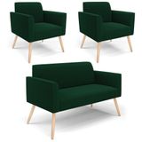 Namoradeira E 2 Poltronas Pé Palito Natural Marisa Bouclê Verde D03 - D&#39;rossi