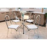 Sala De Jantar Volga Tampo De Vidro 95x95cm E 4 Cadeiras Holanda Cromada Branco