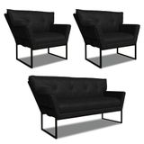 Namoradeira E 2 Poltronas Industrial Pto Anitta Sintét Pu Preto D03 - D&#39;rossi
