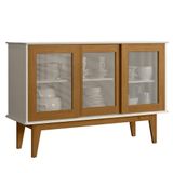 Balcao Buffet Detroit 3 Portas Correr 125 Cm Off White Nature Tebar