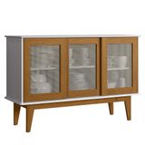 Balcao Buffet Detroit 3 Portas Correr 125 Cm Branco Nature Tebar
