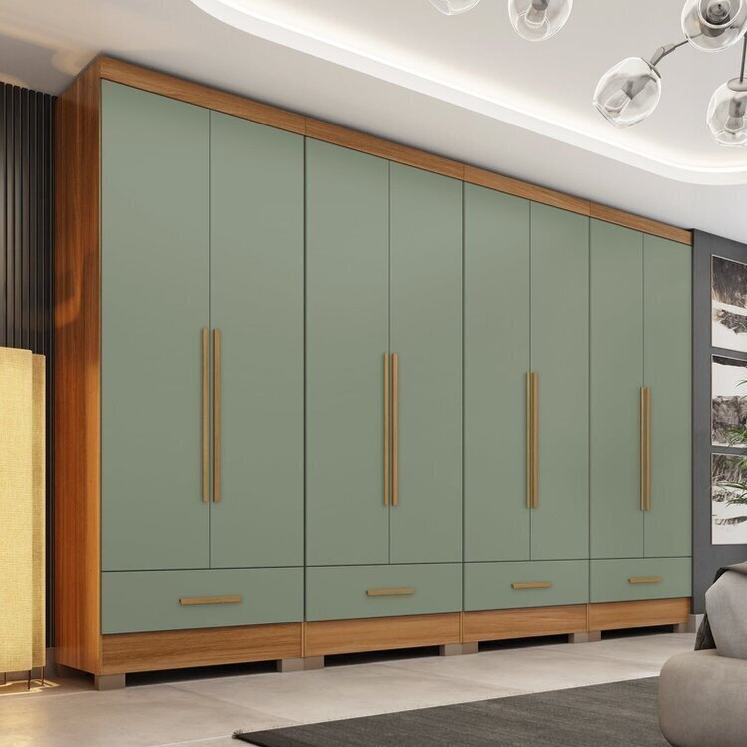 Quarto Modulado 100% Mdf 4 Peças 8 Portas 4 Gavetas Smart Plus Cinamomo / Verde