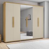 Guarda-roupa Casal Com Espelho 6 Portas Com 4 Gavetas Internas Canadá Cinamomo Off White