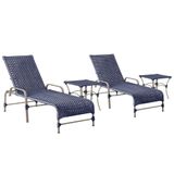 2 Espreguiçadeiras Catar 2 Mesas Garden Corda Náutica Trama Azul
