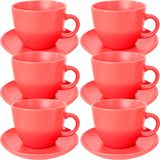 Conjunto Xícaras Com Pires 12pçs Vermelho Em Cerâmica 210ml