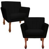 Kit Poltronas Decorativa Clinicas Iza Retro Dritex Suede Preto