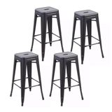 Kit 4 Banquetas Altas Iron Tolix Industrial Empilhavel Bar 76 Cm - Preto