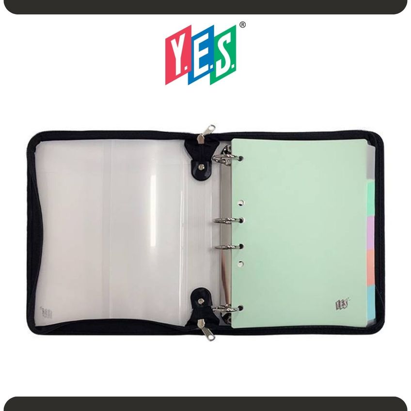 Fichário 4 Argolas Com Zíper Universal B5 Cristal Yes Bloco 96 Folhas 5 Divisórias E Planner Semanal - imagem 4