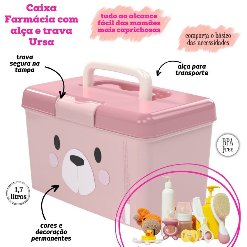 Kit Caixa Organizadora Com Alça E Porta Chupetas Ursa Plasutil - imagem 3