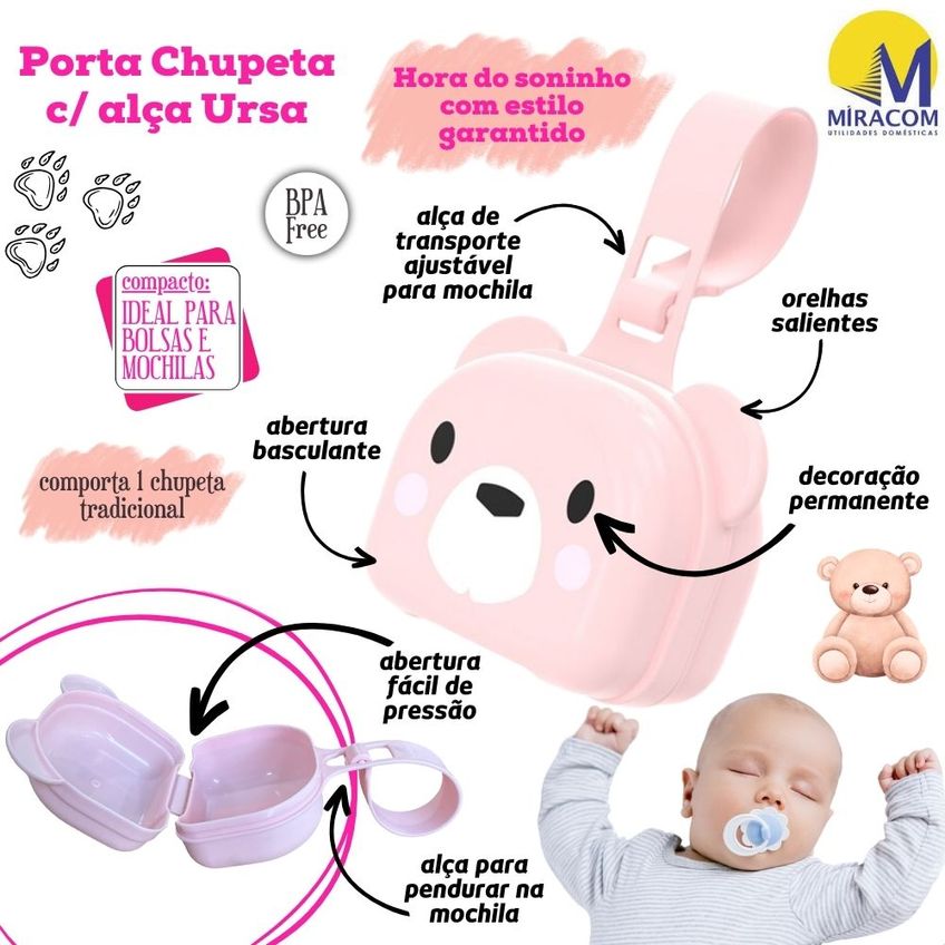 Kit Caixa Organizadora Com Alça E Porta Chupetas Ursa Plasutil - imagem 4