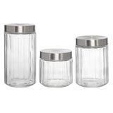 Conjunto Potes Redondo De Vidro Cabane 3 Peças Tampa Hermética Inox Hauskraft
